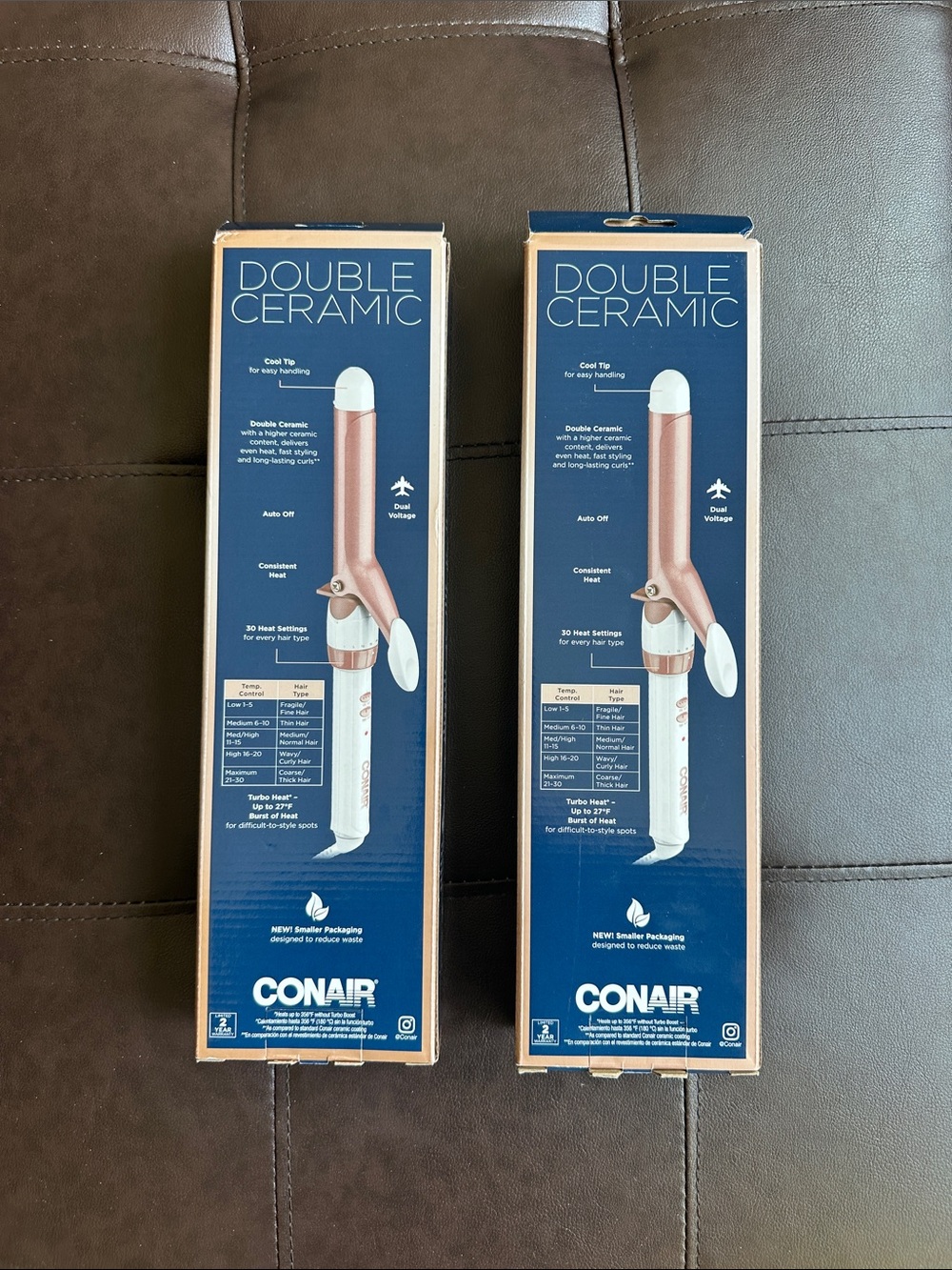 Two (2) Conair Double Ceramic 1" Curling Irons - Rose Gold/White - Picture 3 of 6